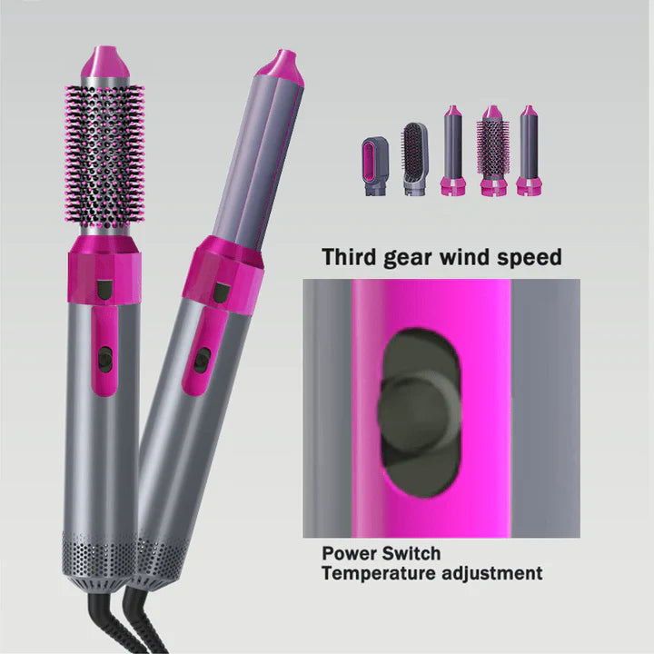5 in 1 Hot Air Hair Styling Brush | Blow Dryer, Straightener, Curler & Volumizer