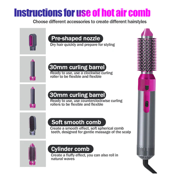 5 in 1 Hot Air Hair Styling Brush | Blow Dryer, Straightener, Curler & Volumizer