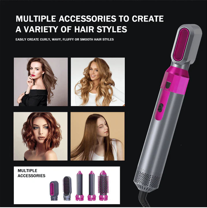 5 in 1 Hot Air Hair Styling Brush | Blow Dryer, Straightener, Curler & Volumizer